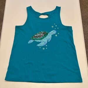 Cat & Jack Kids Turquoise Tank Top with Sequin Turtle Design